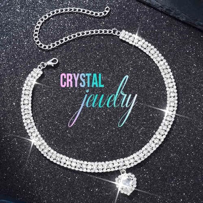 CLOACE Rhinestone Choker Necklace Heart Pendant Diamond Row Necklaces Sparkly Crystal Prom Chain Jewerly Accessories for Women - color: Silver