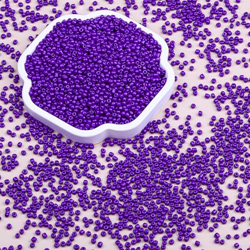Legefo 4mm Glass Seed Beads Bulk, Purple 6/0 Small Mini Pony Seed Beads, Tiny Round Craft Bead for Bracelet Necklace Wrist Jewelry Making Beading Weaving DIY Crafts Supplies, 1000pcs - color: Purple