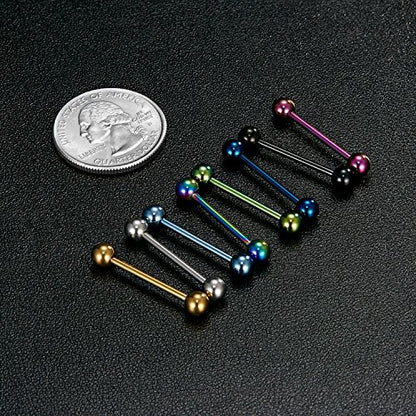 VCMART 12mm-18mm 14G Tongue Rings Nipple Straight Barbells Surgical Steel Body Piercing Jewelry - style: Style A -9pcs with 9 colors