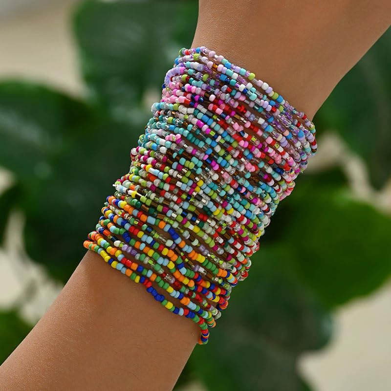 Boho Colorful Stackable Crystal Glass Beads Stretch Bracelets Multilayered Bracelets for Women Bohemian Jewelry - color: Colors 30pcs