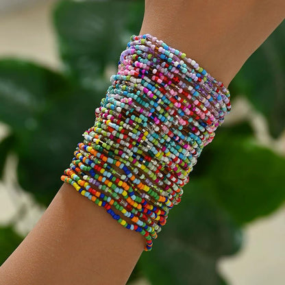 Boho Colorful Stackable Crystal Glass Beads Stretch Bracelets Multilayered Bracelets for Women Bohemian Jewelry - color: Colors 30pcs