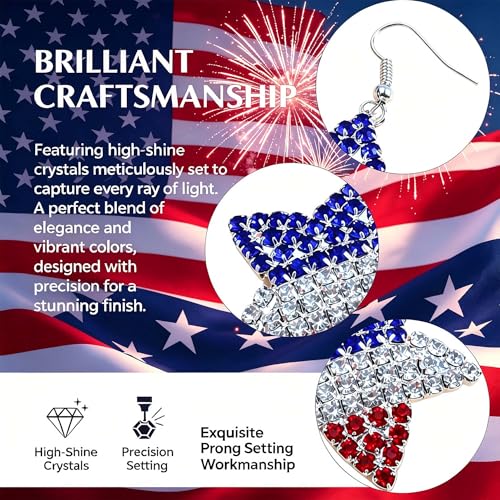 Go Ho 4th of July Earrings for Women, American Flag Red White and Blue Sparkly Crystal Dangle Earrings, Patriotic Jewelry Accessories - color: Star