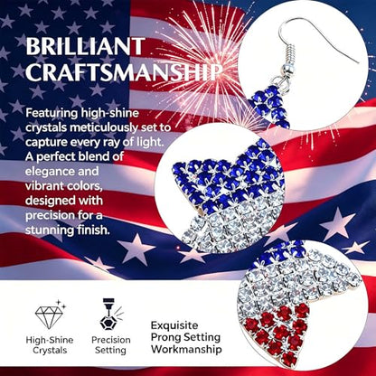 Go Ho 4th of July Earrings for Women, American Flag Red White and Blue Sparkly Crystal Dangle Earrings, Patriotic Jewelry Accessories - color: Star