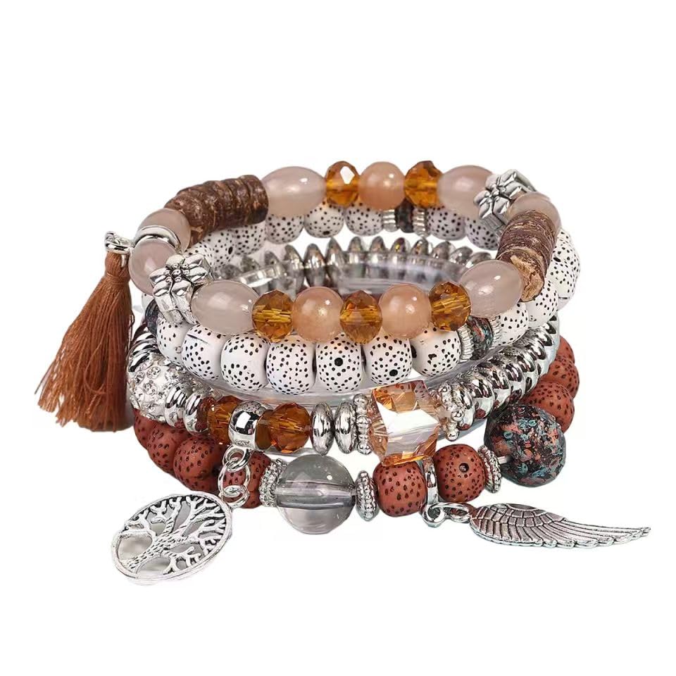 4 Sets Bohemian Stackable Bead Bracelets, Stretch Bangle Charm Jewelry 1 - color: LCS Multicolour 24217