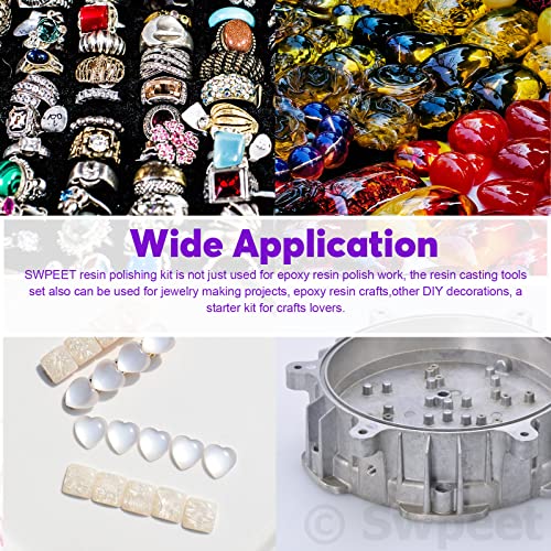 Swpeet 26Pcs Resin Sanding and Polishing Assortment Kit, Including 240# 600# 1000# 2000# 3000# 5000# Sand Papers, Resin File, Polishing Blocks, Scissors, Wooden Cleaning Brush for Polishing Resin