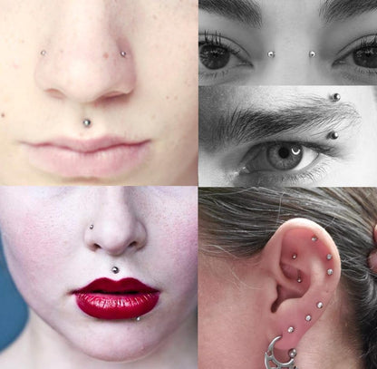 Fake Eyebrow Ring Fake Lip Labret Studs Replacement Balls Spike with 100pcs Sticker Non-Piercing Body Jewelry Fake Skin Piercing - color: F2-Silver+Gold+Black