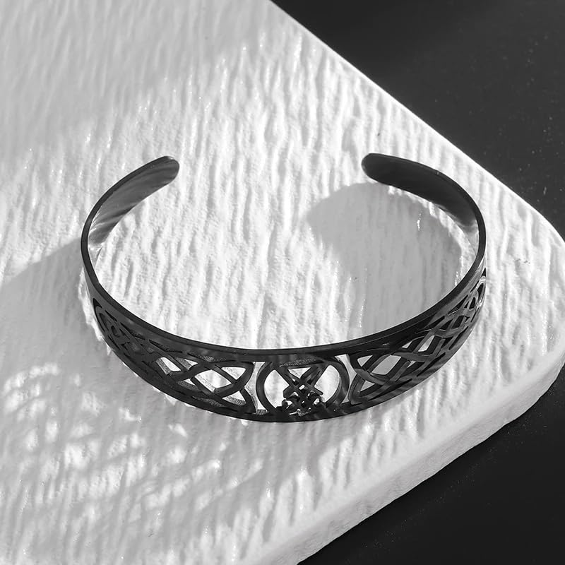 Stainless Steel Cross Adjustable Cuff Bracelet Men Womens Celtic Seal Two X Shape Amulet Jewelry - color: black