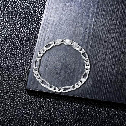 925 Sterling Silver Figaro Bracelet 4MM 5.5MM Diamond-Cut Figaro Chain Bracelet for Men Women - color: Width: 5.5mm, size: 8.5 inches