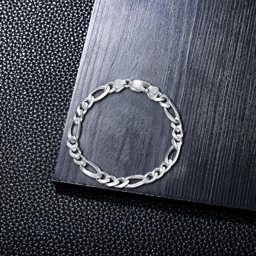 925 Sterling Silver Figaro Bracelet 4MM 5.5MM Diamond-Cut Figaro Chain Bracelet for Men Women - color: Width: 5.5mm, size: 7.5 inches