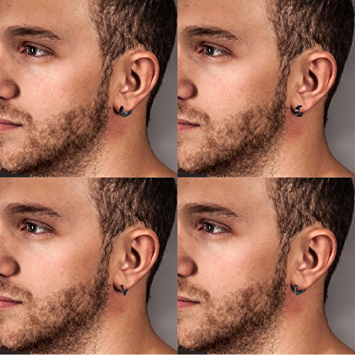 Aroncent 2-8Pcs Womens Mens Huggie Hoop Triangle Earrings Viking Runes Stainless Steel Ear Stud Novelty Black/Gold/Silver - color: A-Black