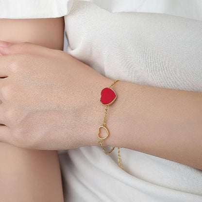 18K Gold Plated Paperclip Link Chain Bracelet with Charms, Gift with a Box - color: Two Hearts-Red