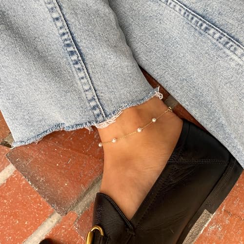 Gold Ankle Bracelets for Women,Dainty 14K Gold Plated Anklets for Women Waterproof Herringbone Beaded Satellite Anklets Set Layered Anklet Bracelets for Women Gold Jewelry Gift - color: Set 4