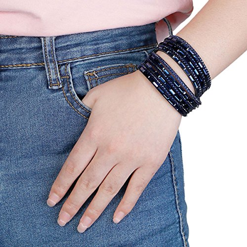 Sexy Sparkles Suede Velvet Wrap Bracelet – Adjustable Multi-Layer Jewelry with Snap Clasp for Women. - color: Dark Blue
