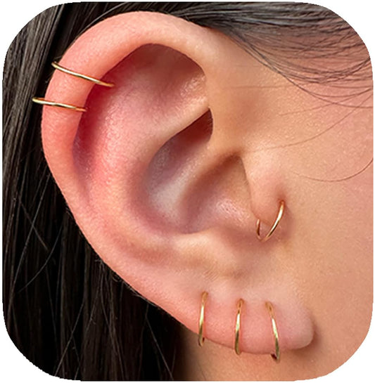 Small Gold or Sterling Silver Huggie Hoop Earrings for Women Cartilage Nose Helix Tragus - color: Gold, size: 6mm 22 gauge / 1 pair