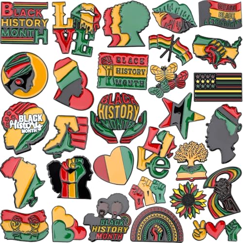 SANNIX 60Pcs Black History Month Pins, Black History Lapel Pins Assorted Enamel African American Badge Pins Black History Month Decorations Buttons for Backpacks Clothes, 30 Styles - style: Black History Pins