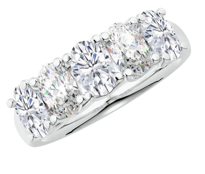 Houston Diamond District 1 to 6 CT Lab Grown Oval Cut Diamond 5 Stone Band | 14K White Gold Anniversary Band Five Stone Stackable Wedding Ring in Solid Gold E-F Color VS Quality - color: 14K White Gold, size: 5