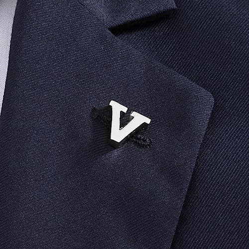 Initial Lapel Pin for Men Women, Brooch Pins for Men Suits, Metal Button Pins in 18K Gold and Silver Tone. - color: Silver-V