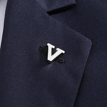 Initial Lapel Pin for Men Women, Brooch Pins for Men Suits, Metal Button Pins in 18K Gold and Silver Tone. - color: Silver-V