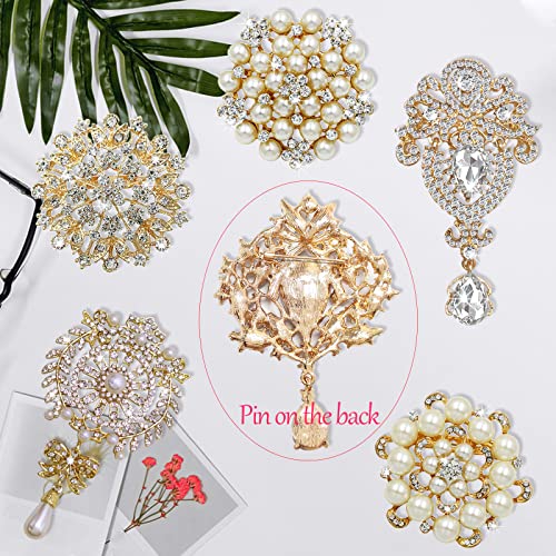 Rhinestone Brooches Crystal Brooch Pins, Pearl Crystal Wedding Bouquet kit Set - color: Gold-Classic Kit-6pcs