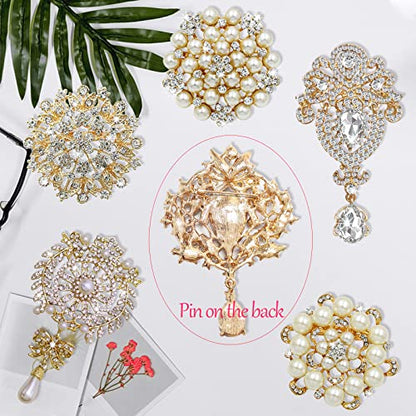 Rhinestone Brooches Crystal Brooch Pins, Pearl Crystal Wedding Bouquet kit Set - color: Gold-Classic Kit-6pcs