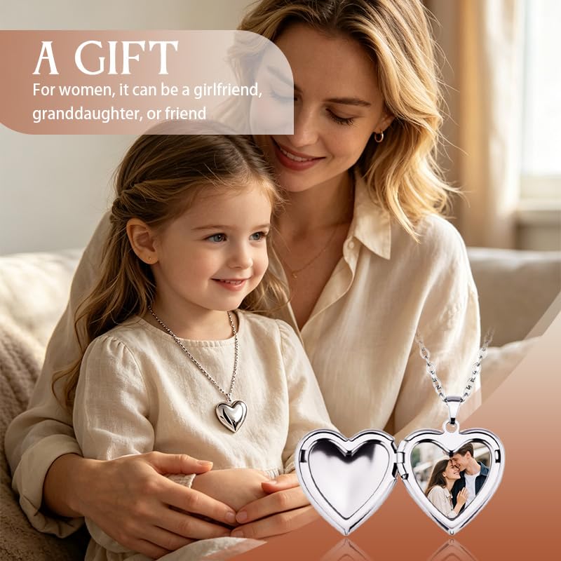 YALLNASL Heart Locket Necklace for Women Men Silver Locket NecklaceS That Holds Pictures Polished Pendant Necklaces for Wife Girlfriend Heart Shaped Neckalce Gift for BFF Sisters - color: silver