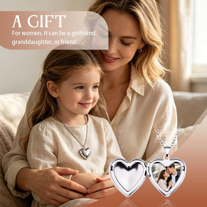 YALLNASL Heart Locket Necklace for Women Men Silver Locket NecklaceS That Holds Pictures Polished Pendant Necklaces for Wife Girlfriend Heart Shaped Neckalce Gift for BFF Sisters - color: silver