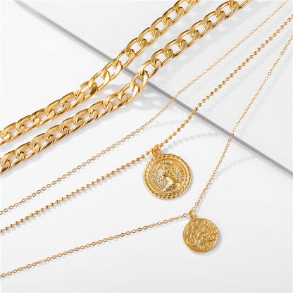 CSIYANJRY99 Chunky Gold Necklaces for Women,Multilayer Punk 80s Hip Hop Necklace,Layered Cuban Link Chain Statement Necklace 90s Freaknik Outfit Accessories for Women - color: Coin Gold
