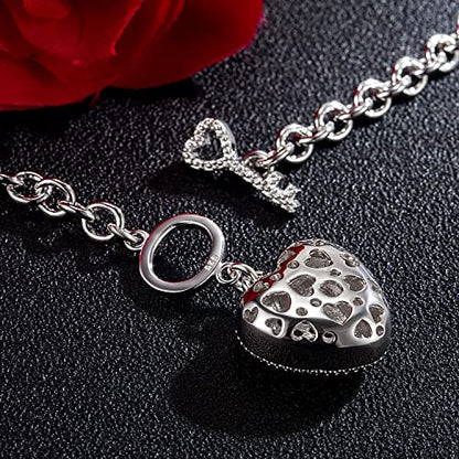 H&Beautimer 925 Sterling Silver Bracelet For Women's - Italian Handmade Rolo Chain 6.3, 6.7, 7.1, 7.5, 8 Inch - AAAAA CZ Zircon Heart/Lock Pendant Bracelet - Fine Jewelry - color: Heart Pendant, size: 7 inches