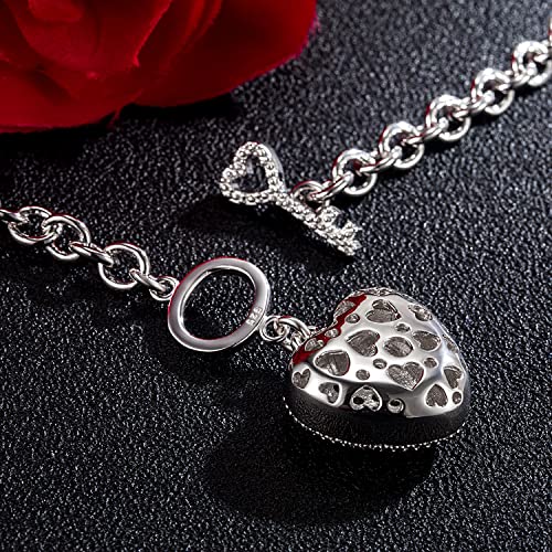 H&Beautimer 925 Sterling Silver Bracelet For Women's - Italian Handmade Rolo Chain 6.3, 6.7, 7.1, 7.5, 8 Inch - AAAAA CZ Zircon Heart/Lock Pendant Bracelet - Fine Jewelry - color: Heart Pendant, size: 7.5 inches