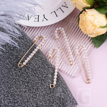 10 Pack Faux Pearl Safety Pins Sweater Shawl Clip Brooches for Sewing Clothes (Gold)