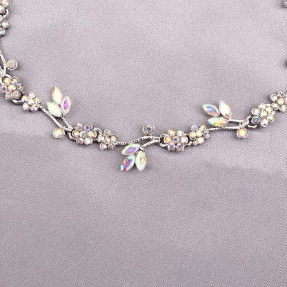 Brides Bridesmaid Flower Leaf Choker Necklace Dangle Earrings Link Bracelet Austrian Crystal Wedding Jewelry Set for Prom Costume Party Accessories for Woman - color: AB-White Platinum Plated