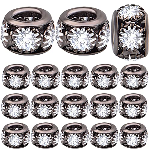 BronaGrand 40pcs Large Hole Rhinestone Spacer Beads European Rondelle Loose Beads Accessories for DIY Bracelet Snake Chain Charm Jewelry Making Decor, Hole: 3.9 mm, Gun Black - color: Gun Black, size: 8MM