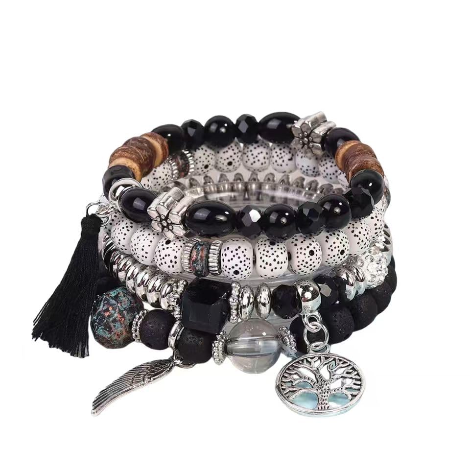 4 Sets Bohemian Stackable Bead Bracelets, Stretch Bangle Charm Jewelry 1 - color: LCS Multicolour 24229