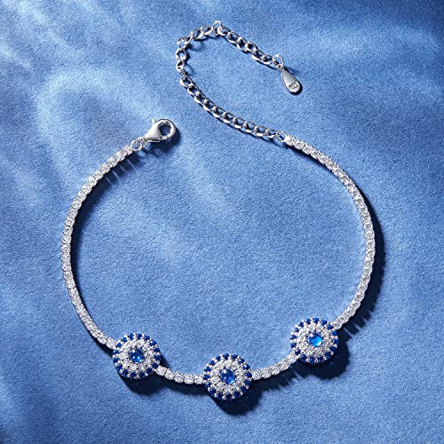 925 Sterling Silver Adjustable Bracelet for Women Jewelry Gifts - color: Blue Evil Eye