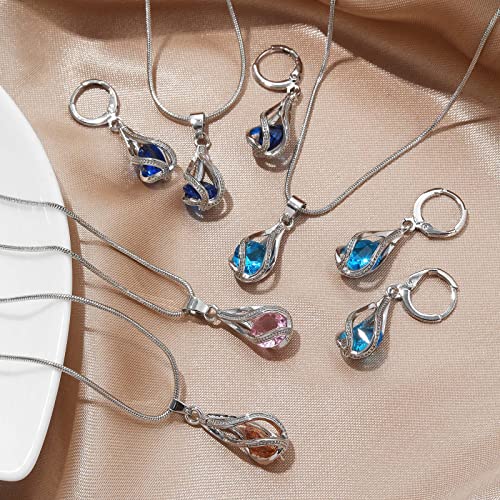 IFKM Silver Jewelry Sets for Women Rhinestone Crystal CZ Bridal Bridesmaid Accessories Necklace Earrings set for Wedding Prom Anniversary Birthday Gifts - color: Cambridge Blue