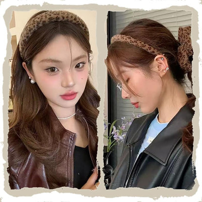 Kefley Puffy Leopard Headband Cheetah Print Headbands Hairband Thick Sponge Plush Padded Headband for Washing Face Non Slip Stylish Wild Animal Themed Leopard Hair Accessories for Women - color: Brown
