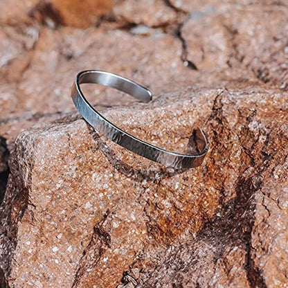 Nato Cuff - Stainless Steel Hammered Cuff Bangle Bracelet Handmade in France Mens and Womens Jewelry - color: Large