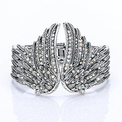 Szxc Women's Guardian Angel Wings Hinged Bangle Bracelets Fit Wrist Size 6.5 to 7.5 inch - color: silver AB