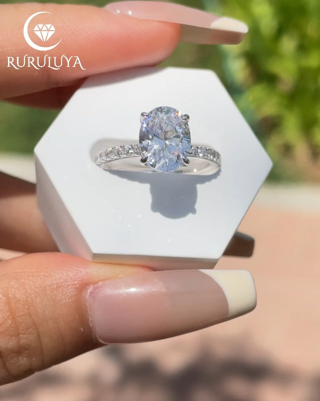 925 Silver Oval Engagement Ring,Travel Promise Ring For Women | Tarnish-Resistant Thick 14K Gold Plating, Premium 5A Cubic Zirconia, Hidden Halo Setting, Elongated Solitaire Design - color: White Gold
