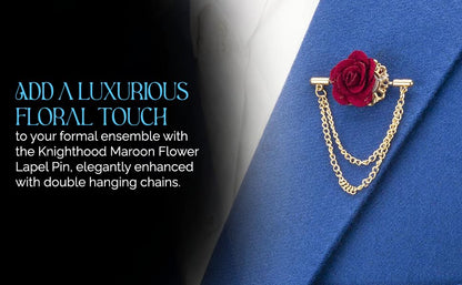 Knighthood Maroon Flower with Double Hanging Chain Lapel Pin/Brooch