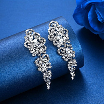 Marquise Crystal Bridal Chandelier Dangle Drop Earrings Ladies Gifts in Silver/Gold Tone - color: I-Clear Earrings Pin