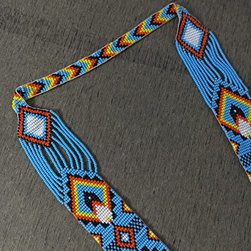 Weavish Layered Beaded Necklace – Boho Native Handmade Seed Bead Tassel Necklace, Bohemian Large Statement Beaded Necklace for Women - color: Blue