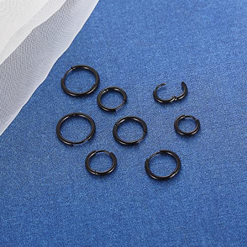 316L Surgical Stainless Steel Small Hoop Earrings 8mm 10mm 12mm 14mm Hypoallergenic Huggie Hoop Earrings Helix Lobes Hinged Sleeper Earrings Cartilage Piercings - color: G: Black (Diameter 8mm/10mm/12mm/14mm),4 Pairs