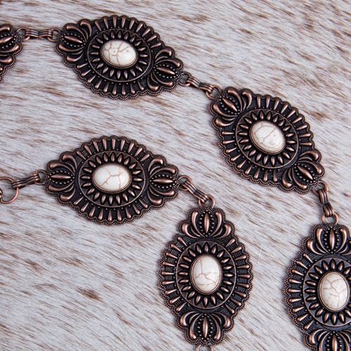 Montana West Rustic Couture's Turquoise Western Concho Chain Belt for Women | Large Western Cowgirl Metal Adjustable Boho Body Chain Belt for Dresses Jeans Country Concert - color: Bright White