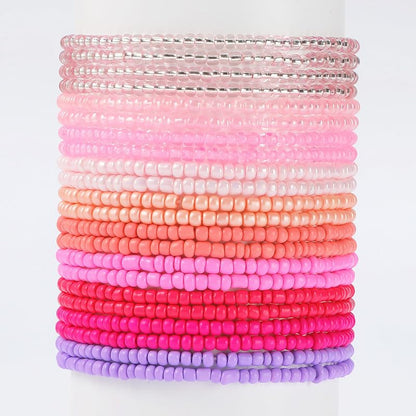 18-20PCS Colorful Bohemia Seed Beaded Bracelets Set Stackable Boho Stretch Bangle Bracelets Multilayer Boho Anket Concert Summer Beach Vaction Surf Jewelry Accessory - color: Pink-20pcs