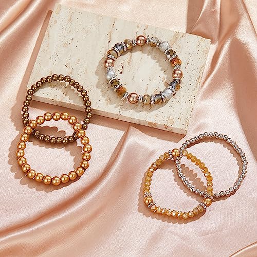 Noessla Beaded Pearl Stretch Bracelet Silver Stackable Crystal Beads Bracelets Trendy Costume Jewelry Mothers Day Gifts for Women - color: Champagne