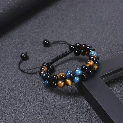 WFJ Black Obsidian Hematite Triple Protection Bracelets Set - Tiger Eye Beaded Natural Stone Bracelet for Men Women Gemstone (10MM) - color: Blue Yellow Tiger's Eye Hematite