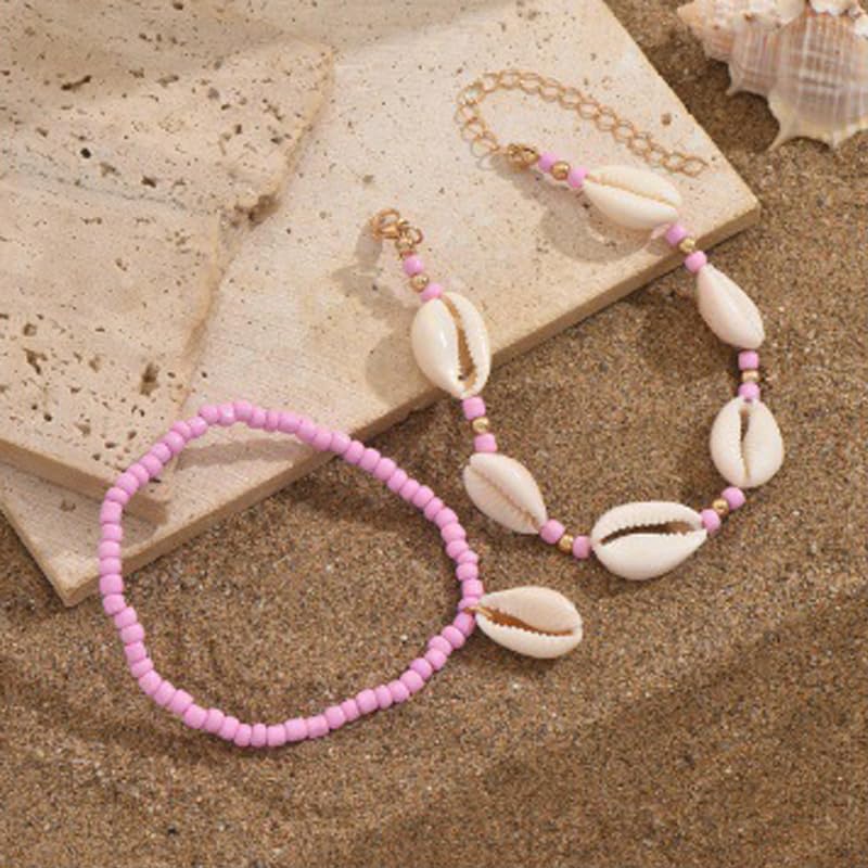 INENIMARTJ Puka Shell Anklets Bracelet for Women Colorful Shell Beaded Anklet Summer Ocean Hawaiian Beach Foot Jewelry Mermaid Seashell Anklets Jewelry for Women - color: pink