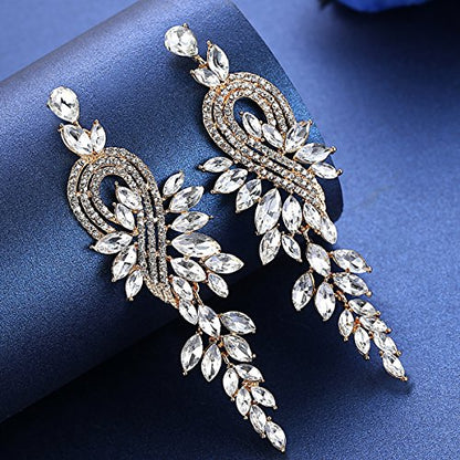 Marquise Crystal Bridal Chandelier Dangle Drop Earrings Ladies Gifts in Silver/Gold Tone - color: C-Gold Earrings Pin
