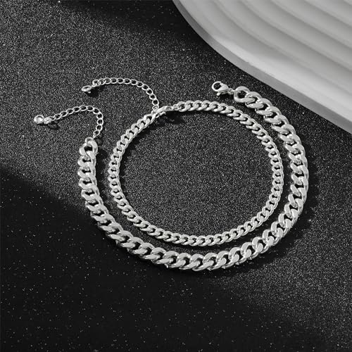 Freekiss Sparkle Glitter Waterproof Ankle Bracelets for Women Trendy | Dainty Layered Anklet for Women Adjustable Womens Anklet Set Stackable Beaded Cuban Link Anklets Beach Jewelry for Women - color: Layered Cuban Chain-SL